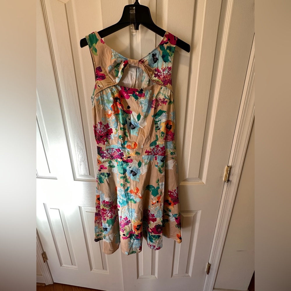 Eshakti Size 12 Tan Floral Cotton/Spandex Dress